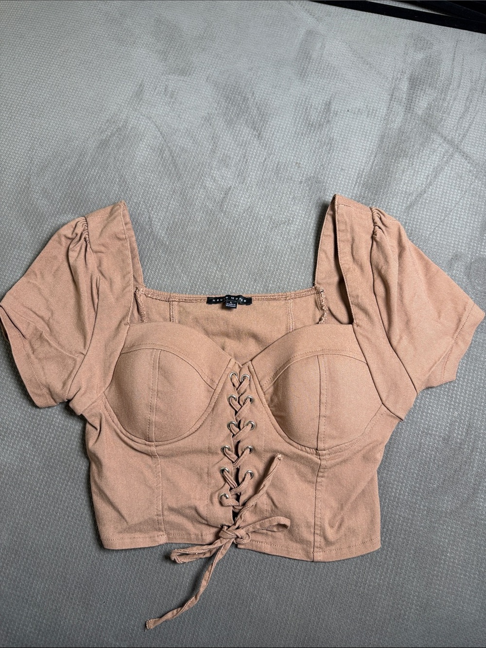 Haute Monde Lace-Up Square-Neck Crop Top in Dusty Mauve